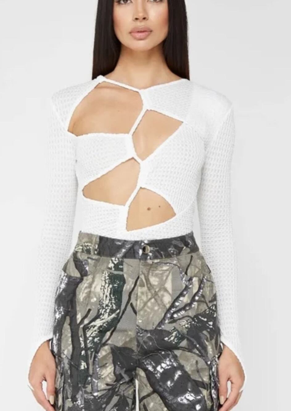 Maniere De Voir Textured Cut Out Bodysuit Edgy Sexy Women's 8
